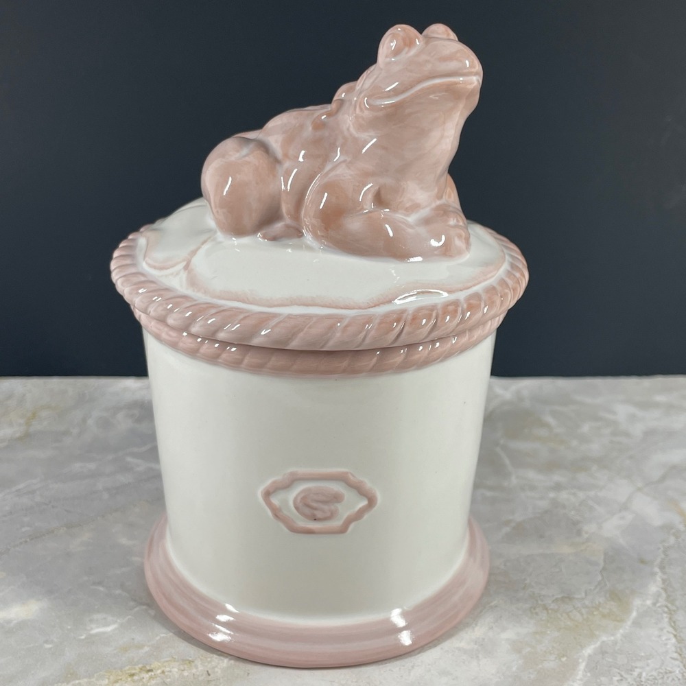 DEMDACO Perennial Friends Frog Ceramic Canister Jar Pink White Girls Nursery MCM